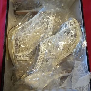 Ivory rhinestone zipper back bridal shoe